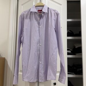 HUGO Men's Light Purple Striped Casual Shirt